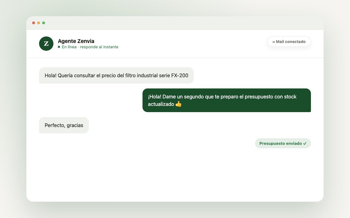 Ejemplo de conversación con el agente de WhatsApp de Zenvia